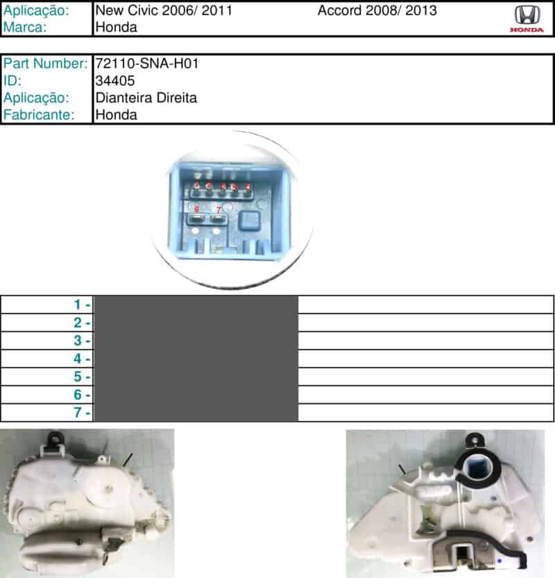 PINOUT - FECHADURA ELÉTRICA - 72110SNAH01 - Image 2